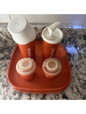 VTG TUPPERWARE PICNIC SET~1970's~Orange Plates,Condiments, S & P Shakers